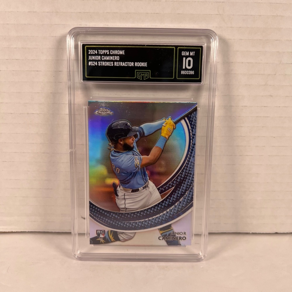 2024 Topps Chrome Junior Caminero Strokes Refractor Rookie GMA 10 Gem Mint S24
